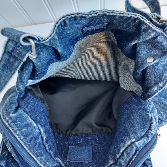 Vtg Denim Bag Embroidered Floral Butterfly Blue Jean Purse Boho Hippie Art Indie - Picture 7 of 13